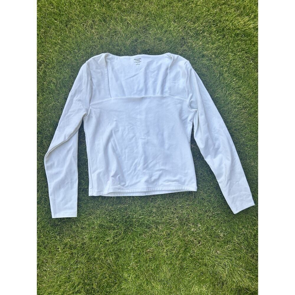 Abercrombie & Fitch white Square Neck Bodycon Fitted Long Sleeve Top Large